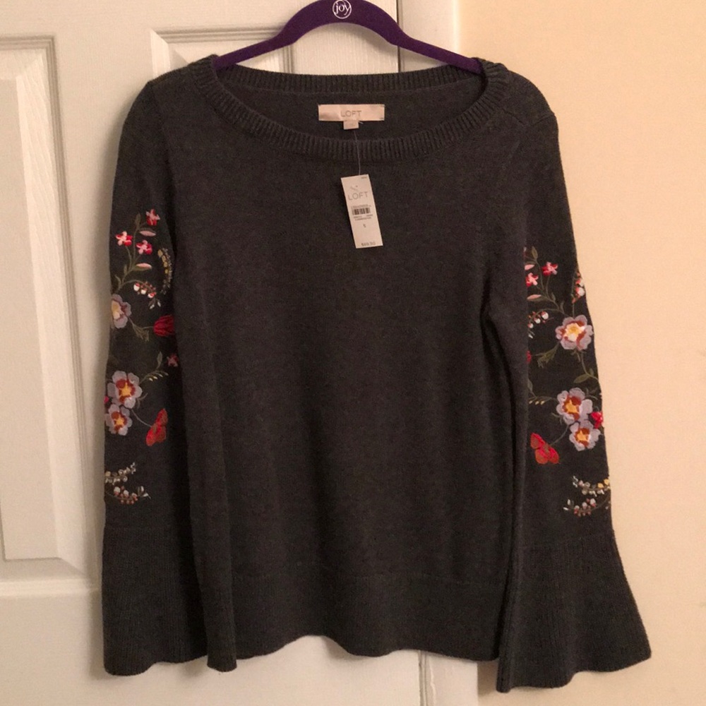 Ann Taylor Loft bell sleeve sweater w/ embroidery
